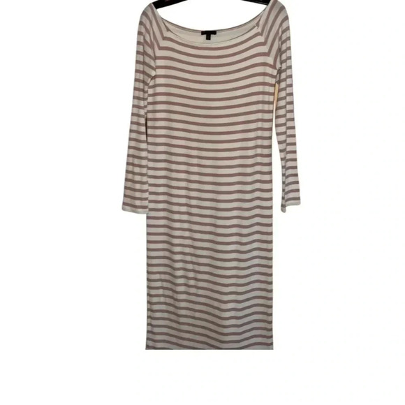 ATM Modal Rib Long Sleeve Striped Cream Mauve Dress Size Large - Picture 3 of 6